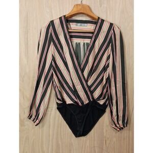 Hallhuber Donna Silk Blend Surplice /Wrap Bodysuit  Women's Multicolor Size Med.